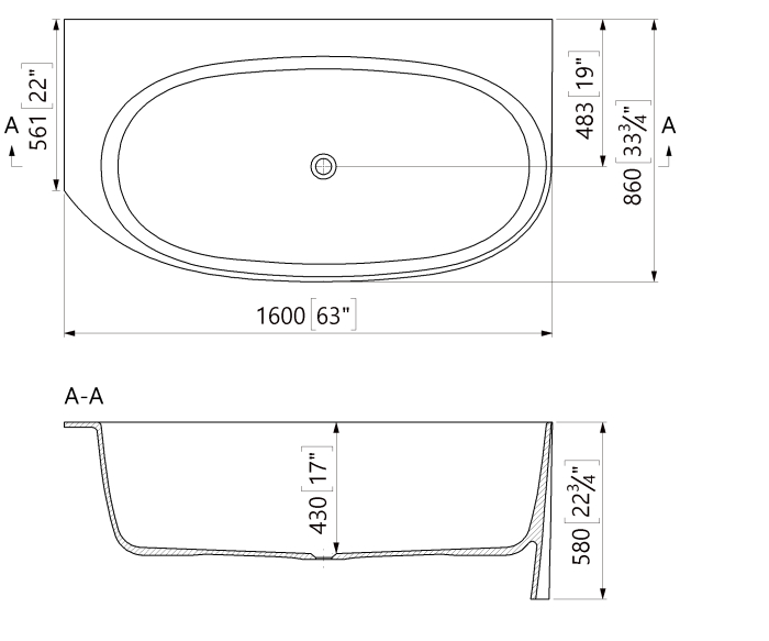 Cada freestanding dreptunghiulara, compozit alb lucios, 160x86x58 cm, Foglia Venetian [3]