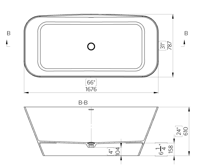 Cada freestanding dreptunghiulara, compozit alb mat, interior lucios,167.6x78.7x61 cm, Foglia Corsica [3]