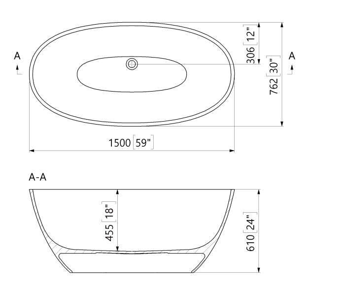 Cada freestanding ovala, compozit alb mat, interior lucios, 149.9x76.2x61 cm Foglia Monaco [3]