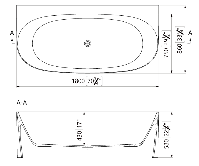 Cada freestanding ovala, compozit alb mat, interior lucios, 180x86x58 cm, Foglia Versailles [3]