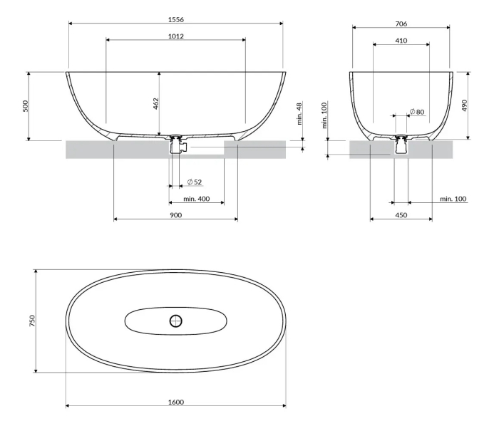 Cadă freestanding 160x75 cm ovală, bej mat, Omnires Shell M [4]