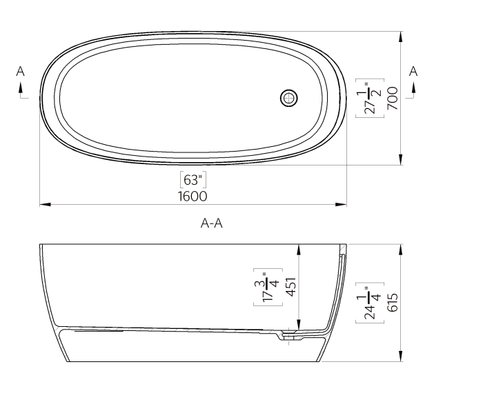 Cada freestanding ovala, compozit alb lucios, 160x70x61.5 cm Foglia Nova [3]