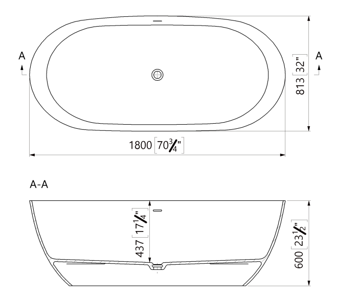 Cada freestanding ovala, compozit alb mat, interior lucios, 180x81.3x60 cm, Foglia Bellevue [3]