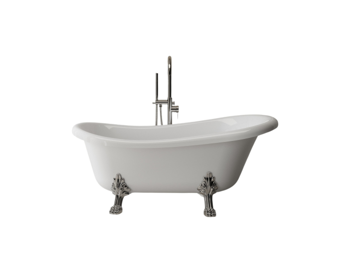 Cada freestanding ovala, compozit alb lucios, 157x72x66.5 cm Foglia Retro [2]