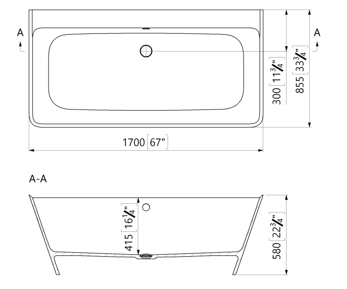 Cada freestanding dreptunghiulara, compozit alb mat, interior lucios,170x85.5x58 cm, Foglia Grace [3]