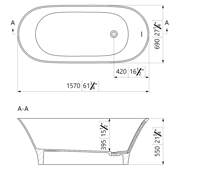 Cada freestanding ovala, compozit alb mat, interior lucios, 157x69x55 cm, Foglia Andromeda [3]