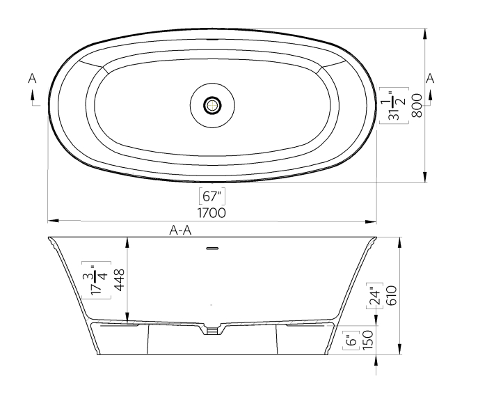 Cada freestanding ovala, compozit alb mat, interior lucios, 170x80x61 cm, Foglia Opal [3]