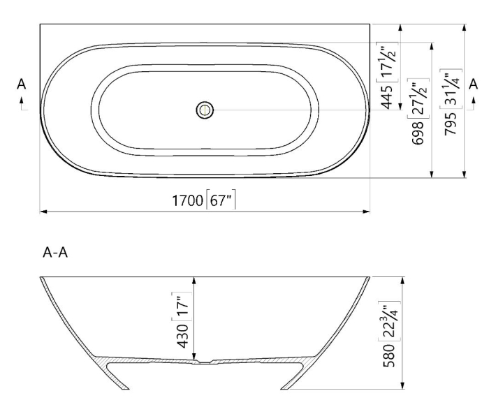 Cada freestanding dreptunghiulara, compozit alb mat, interior lucios, 170x79.5x58 cm, Foglia Grace [3]