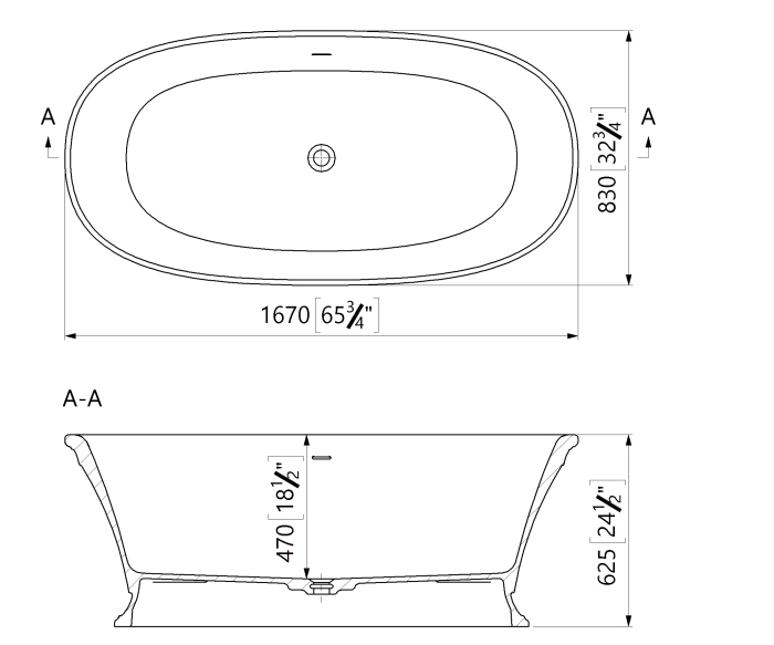 Cada freestanding ovala, compozit alb mat, interior lucios, 167x83x62.5 cm, Foglia Millesime [3]