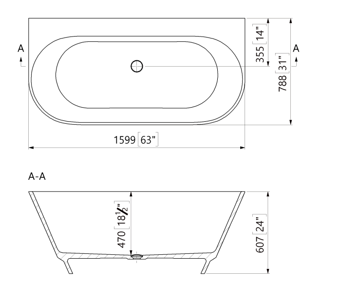 Cada freestanding ovala, compozit alb mat, interior lucios,160x78.8x60.7 cm, Foglia Calliope [2]