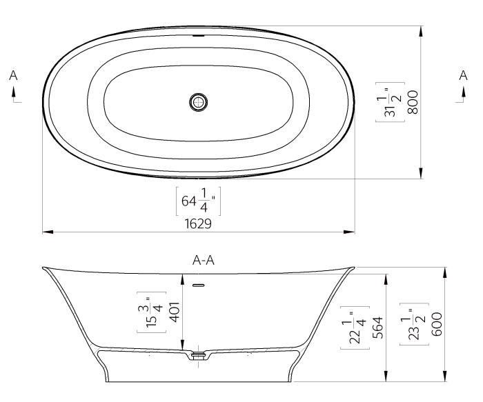 Cada freestanding ovala, compozit alb lucios 163x80x60 cm, Foglia Prisma [3]