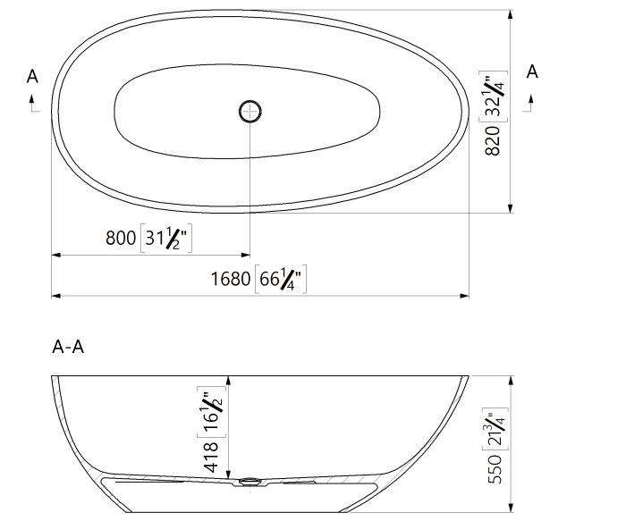 Cada freestanding ovala, compozit alb lucios, 168x82x55 cm, Foglia Artemis [3]