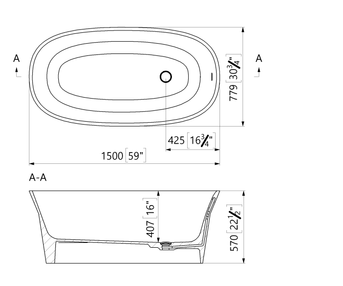 Cada freestanding ovala, compozit alb mat, interior lucios, 150x77.9x57 cm [3]