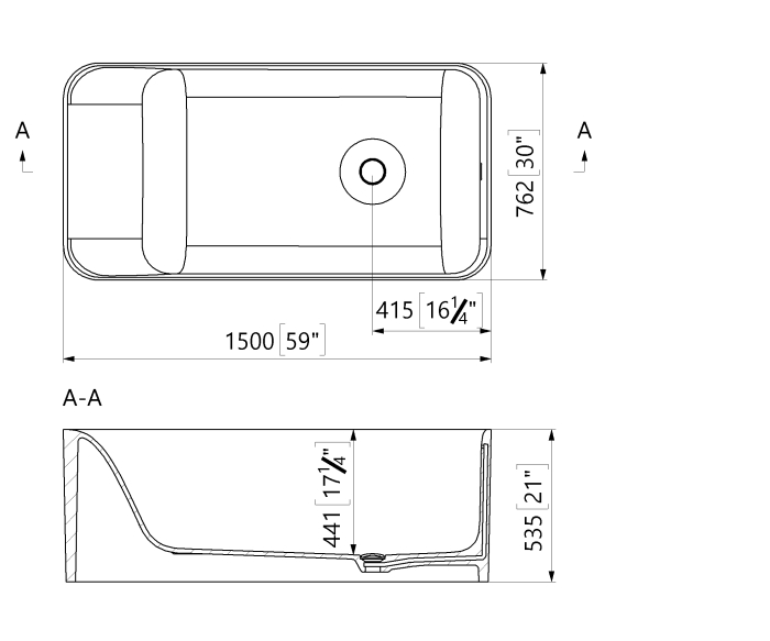Cada freestanding dreptunghiulara, compozit alb mat, interior lucios, 150x76.2x53.5 cm, Foglia Toscana [3]