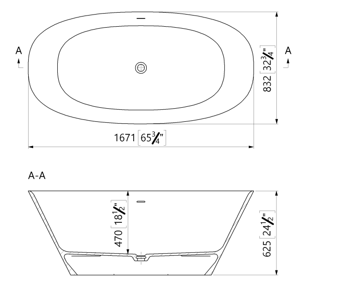 Cada freestanding ovala, compozit alb mat, interior lucios, 167x83.1x62.5 cm, Foglia Moonstone [3]