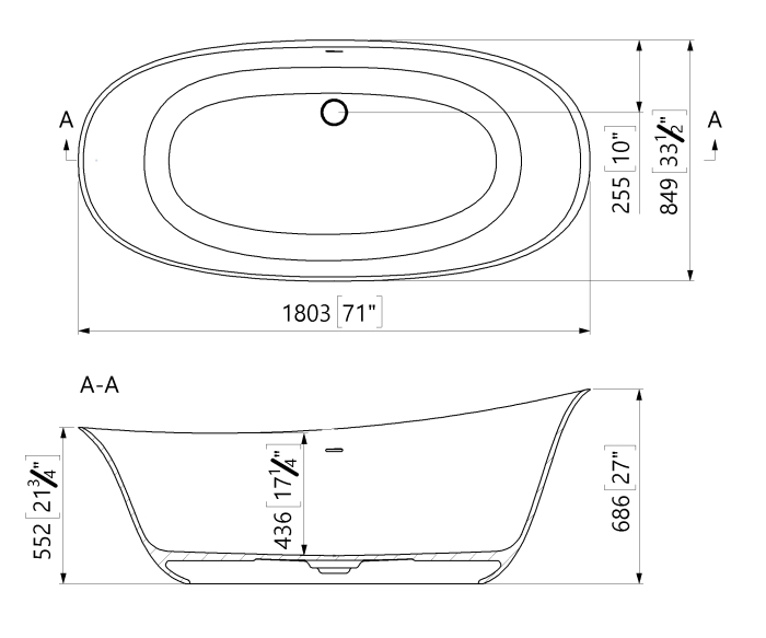 Cada freestanding ovala, compozit alb mat, interior lucios, 180.3x85x68.6 cm, Foglia Domus [3]