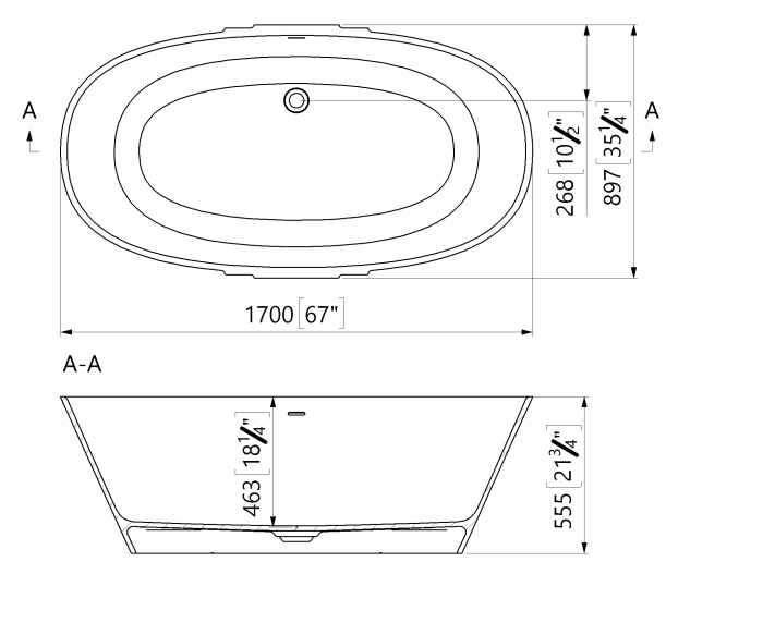 Cada freestanding ovala, compozit alb lucios, 167x89.7x55.5 cm, Foglia Manor [3]
