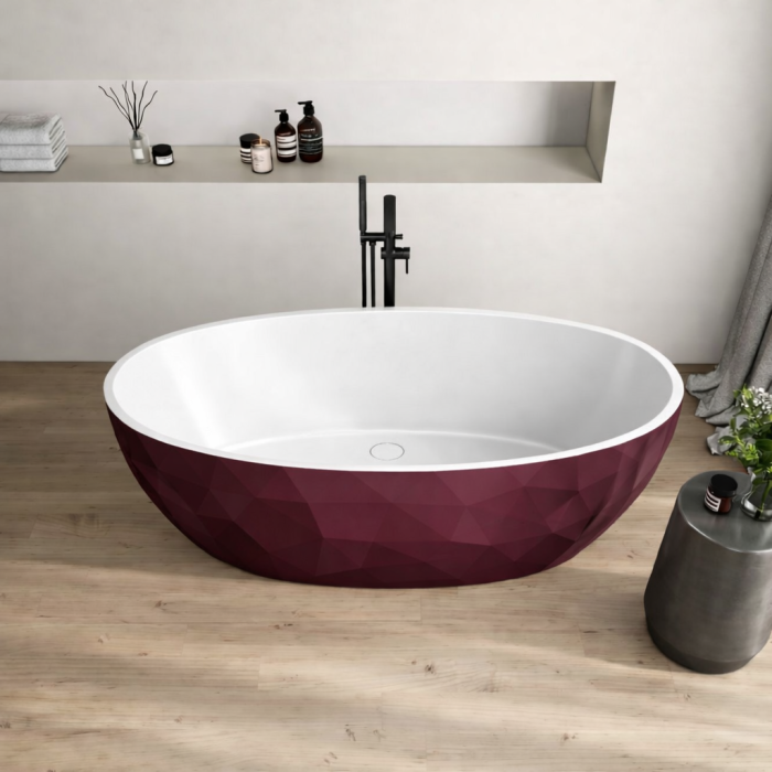 Cada freestanding burgundy, compozit 3D, ovala 167 x 82 cm, Foglia Ovale [4]