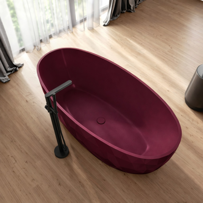Cada freestanding burgundy mat, compozit 3D, ovala 167 x 82 cm, Foglia Armonia [7]
