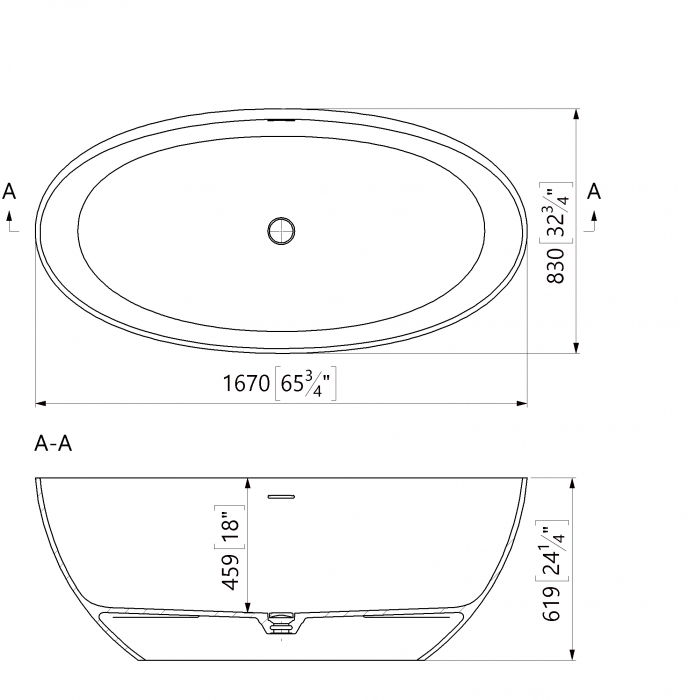 Cada freestanding compozit Marmite Lima, 167 x 83 cm, ovala, alb lucios [3]