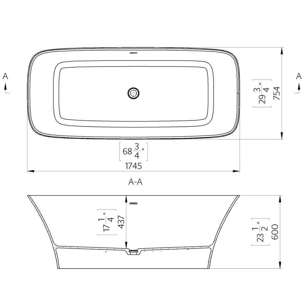 Cada freestanding compozit Marmite Corsica, 175 x 75 cm, dreptunghiulara, alb mat [3]