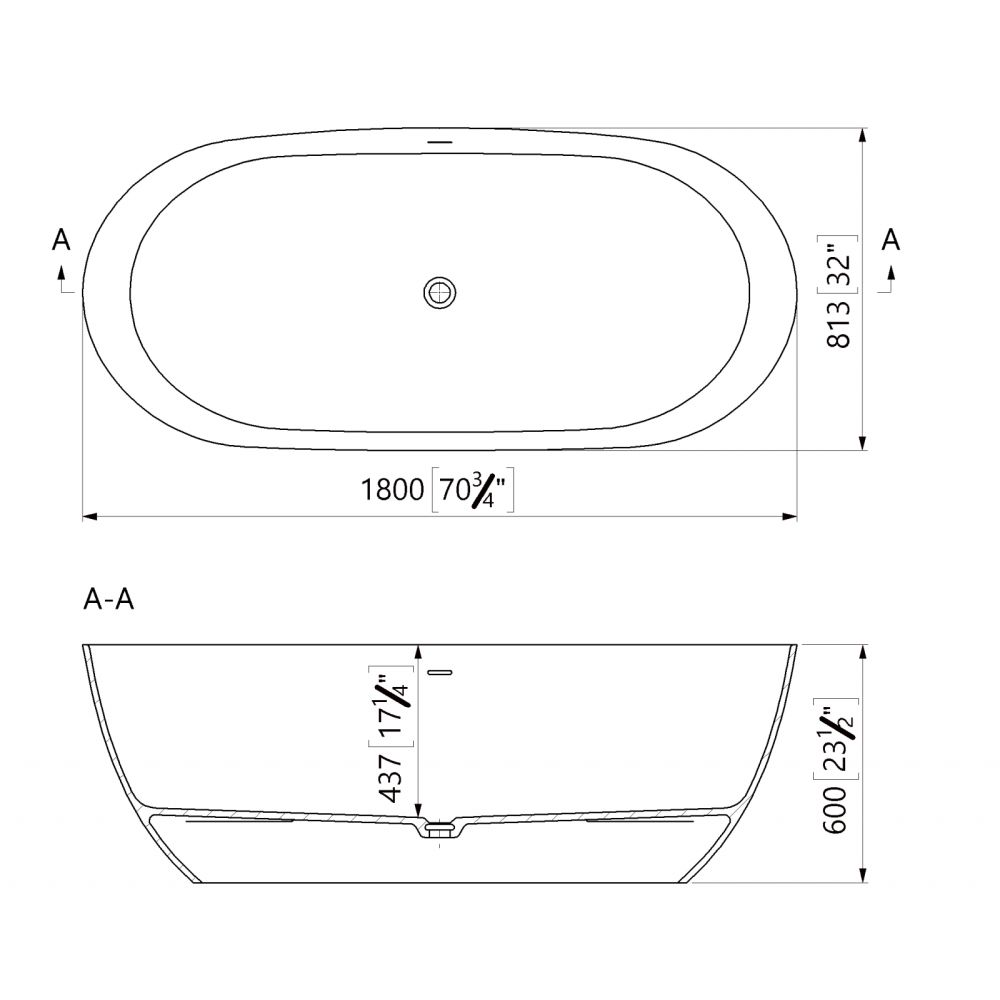 Cada freestanding compozit 180 x 81 cm, ovala, alb lucios, Foglia Shape [5]