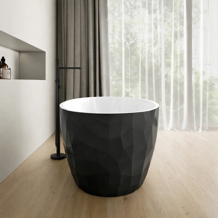 Cada freestanding compozit, negru cu alb, forme 3D, ovala 167 x 82 cm, Foglia Ovale [2]