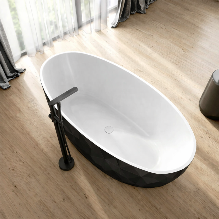 Cada freestanding compozit, negru cu alb, forme 3D, ovala 167 x 82 cm, Foglia Ovale [5]