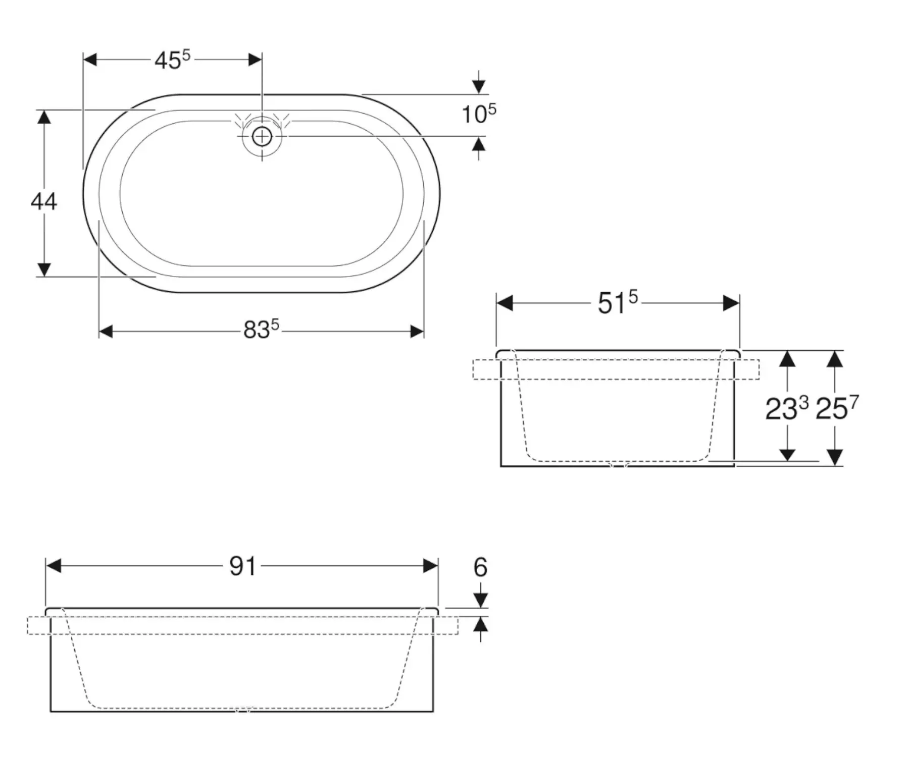 Cada ovala de baie copii, montare in placa, 91 cm x 51,5 cm, alb alpin, Varicor, antibacteriana, Geberit Bambini [2]