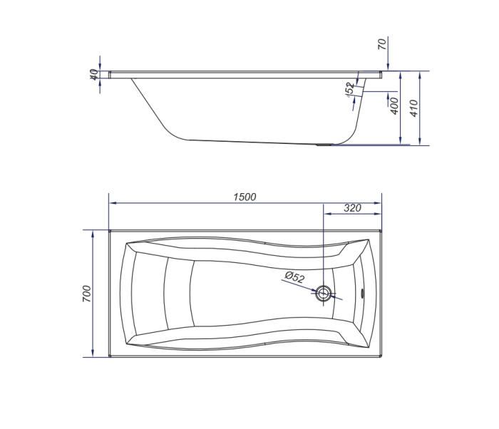 Cada baie freestanding, acril, dreptunghiulara, 150x70x40 cm, alba, Cersanit Profea [3]
