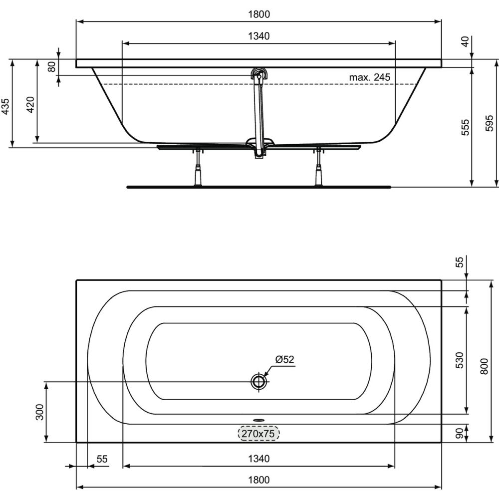 Cada baie incastrata Ideal Standard Simplicity, dreptunghiulara, 180x80 cm [4]