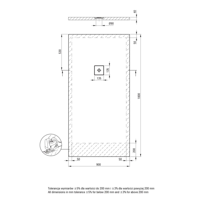 Cadita de dus dreptunghiulara, acril, slim, alb, 180x90x3.5 cm, Deante Silia [4]