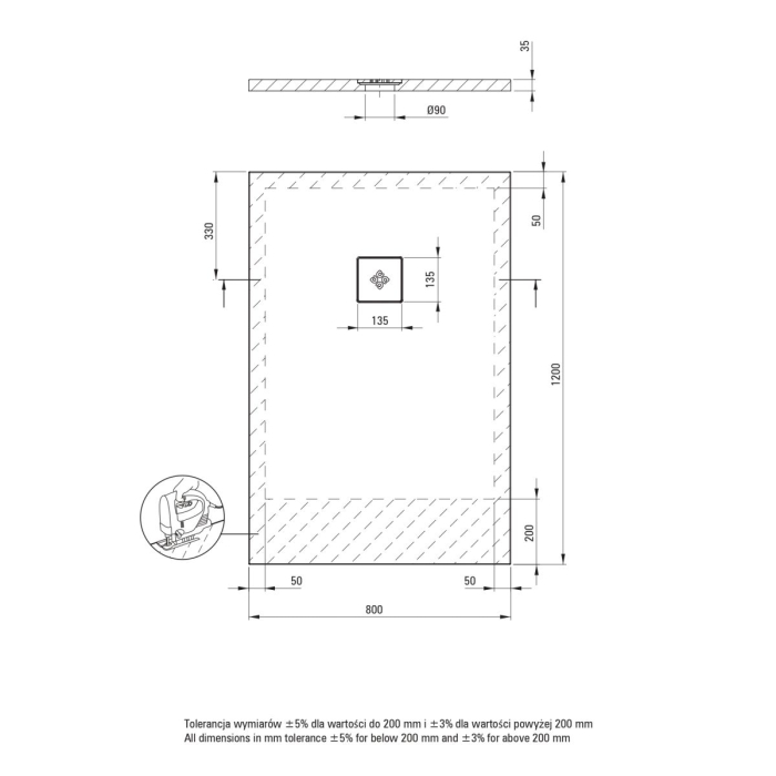 Cadita de dus dreptunghiulara, acril, slim, alb, 120x80x3.5 cm, Deante Silia [4]