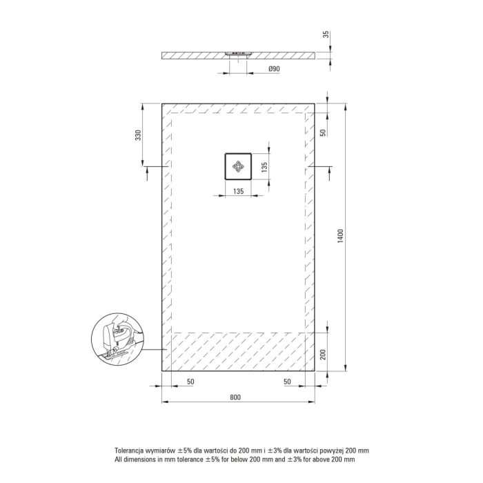 Cadita de dus dreptunghiulara, acril, slim, alb, 140x80x4 cm, Deante Silia [4]