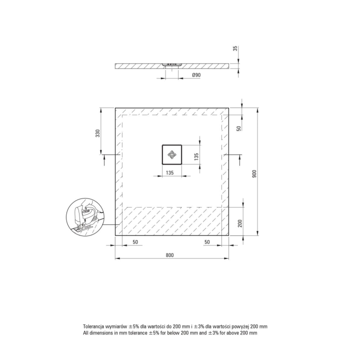 Cadita de dus dreptunghiulara, acril, slim, alb, 90x80x4 cm, Deante Silia [4]