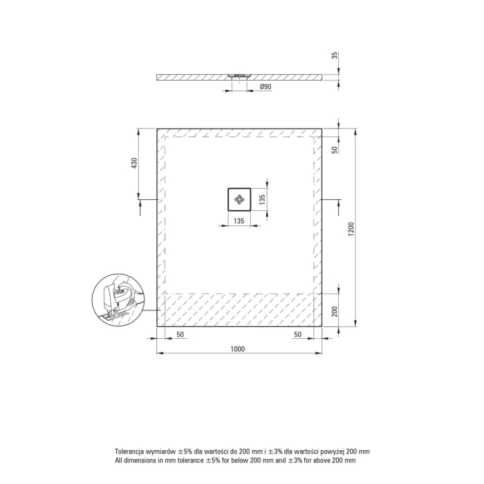 Cadita de dus dreptunghiulara, acril, slim, alb, 120x100x3.5 cm, Deante Silia [4]