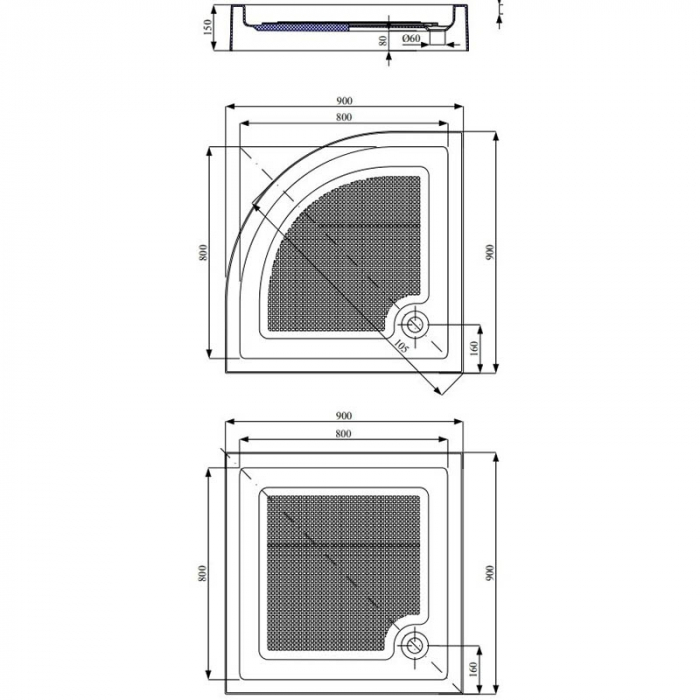 Cadita de dus patrata, acril, Alba, 90x90x15 cm, Belform, Bella, sifon inclus [2]