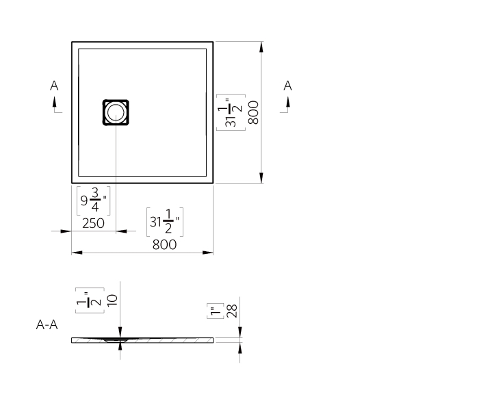 Cadita de dus patrata, din compozit, neagra, textura antislip, 80x80 cm, Foglia Shape [3]