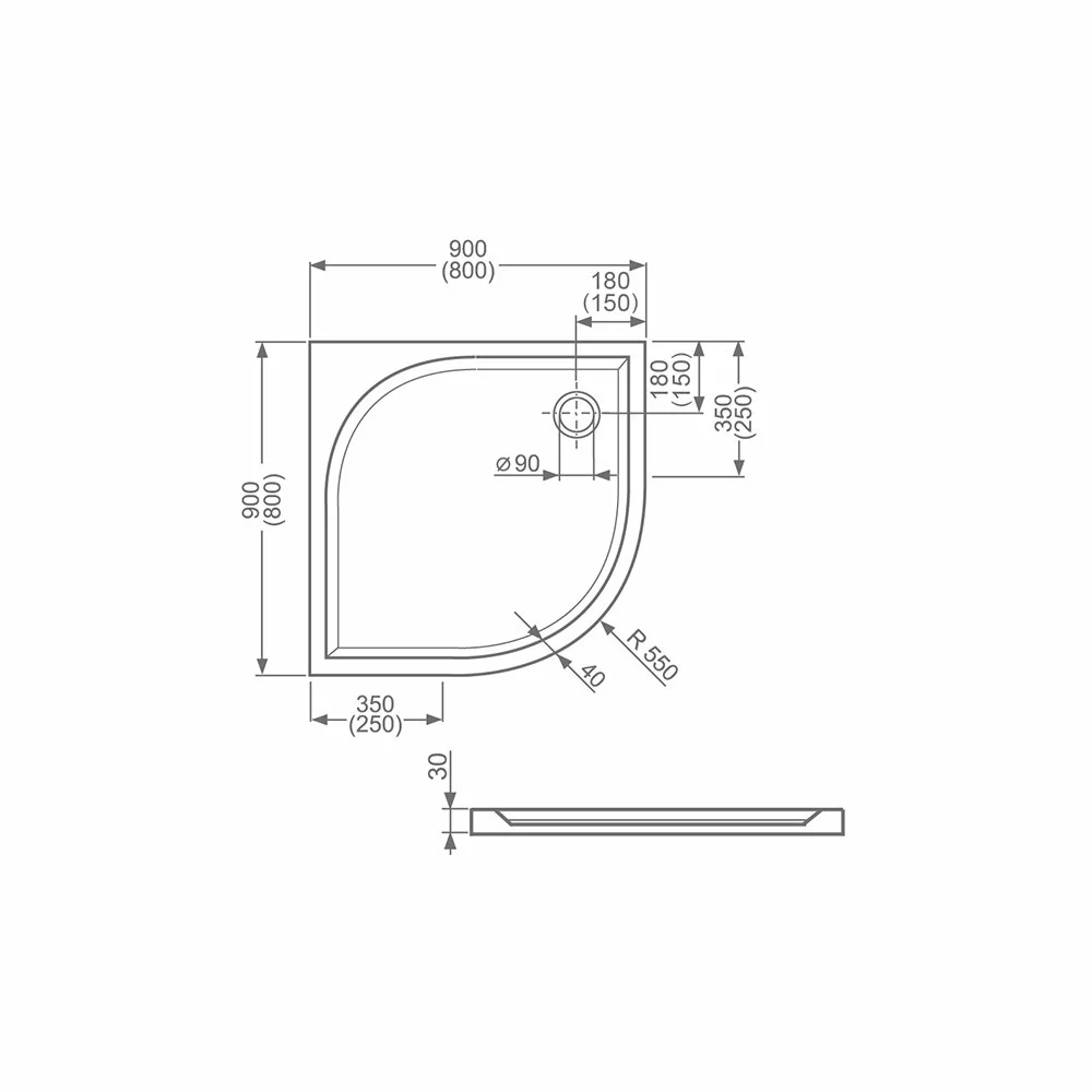 Cadita de dus semirotunda, din marmura, Alba, 80x80x3 cm, Roth Dream-M, picioare incluse, finisaj anti-alunecare [5]