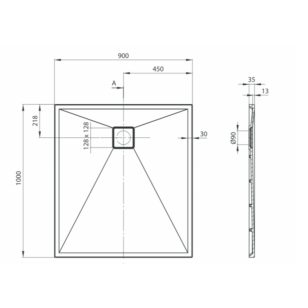 Cadita dus compozit slim antracit 100x90 cm Deante, Correo [4]