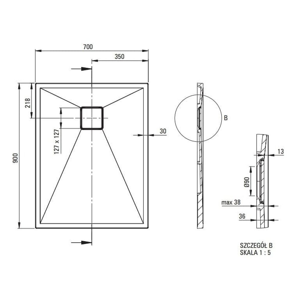 Cadita dus compozit slim alb 90x70 cm Deante Correo [3]