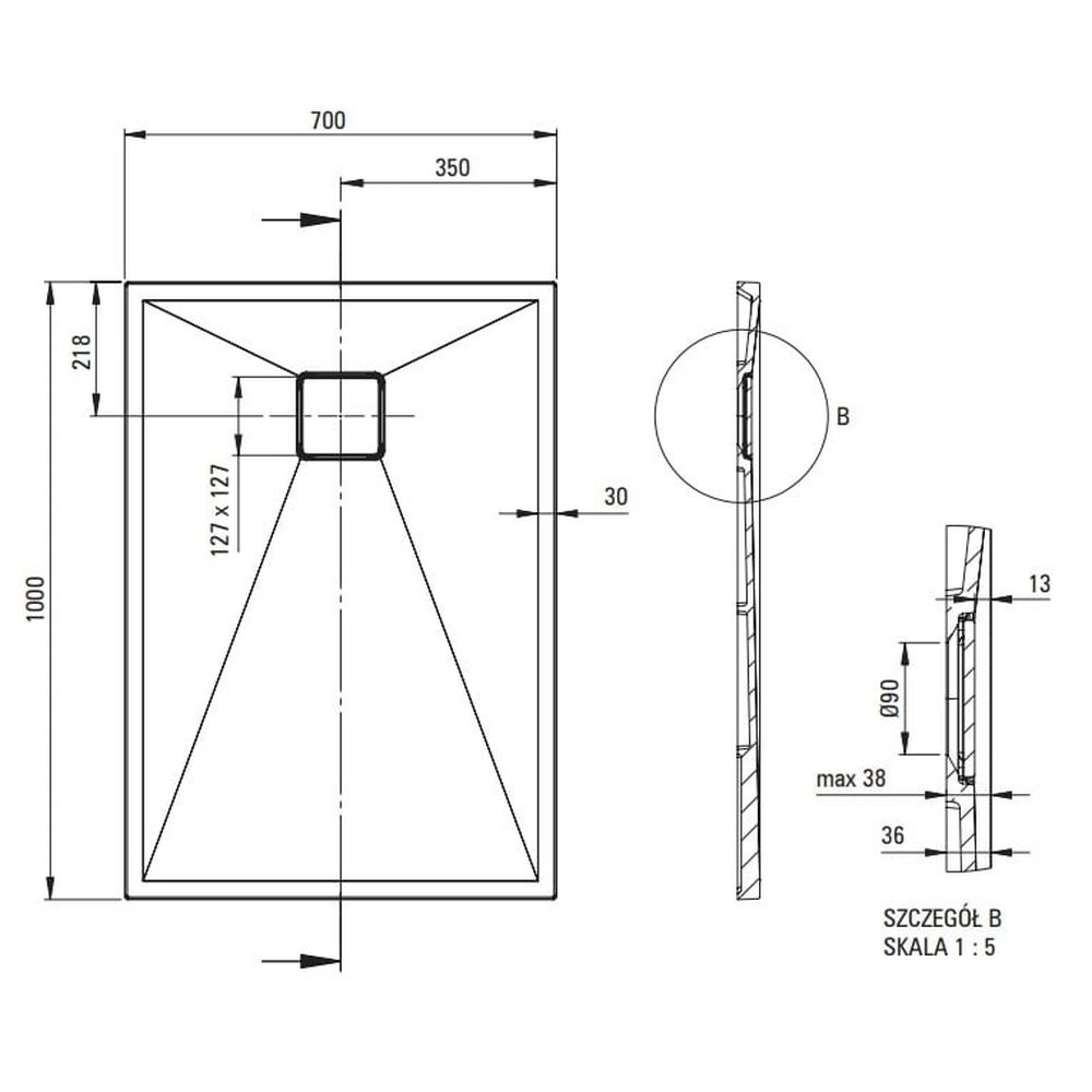 Cadita dus compozit slim alba 100x70 cm Deante Correo [3]