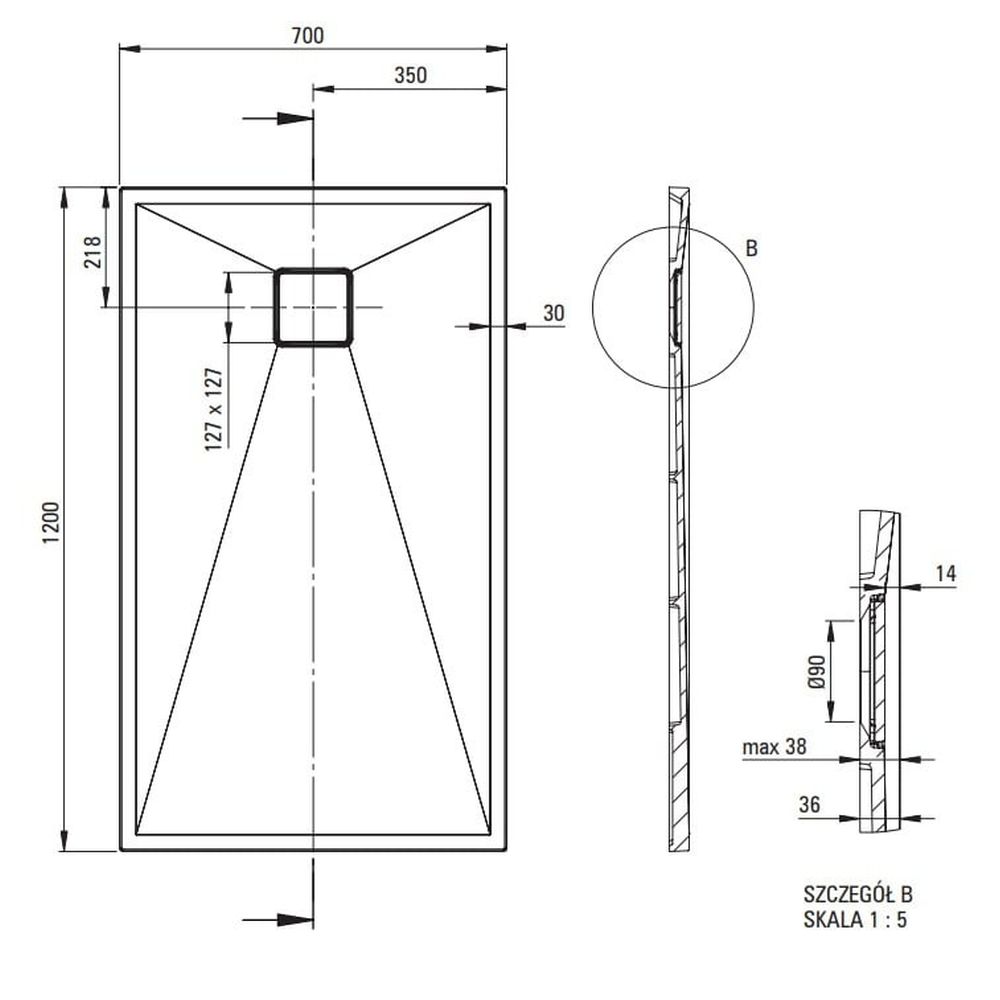 Cadita dus compozit slim alba 120x70 cm Deante Correo [3]