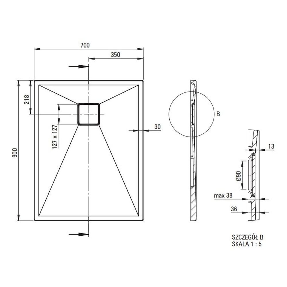 Cadita dus compozit slim antracit 90x70 cm Deante Correo [3]