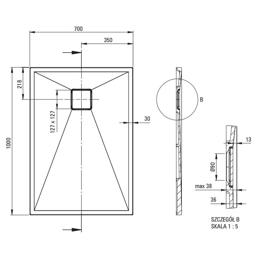 Cadita dus compozit slim gri 100x70 cm Deante Correo [3]
