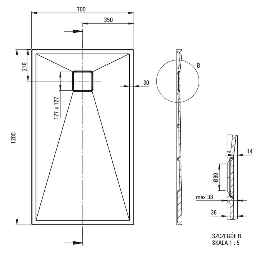 Cadita dus compozit slim gri 120x70 cm Deante Correo [3]