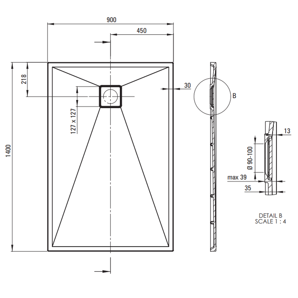 Cadita dus compozit slim gri 140x90 cm Deante, Correo [4]