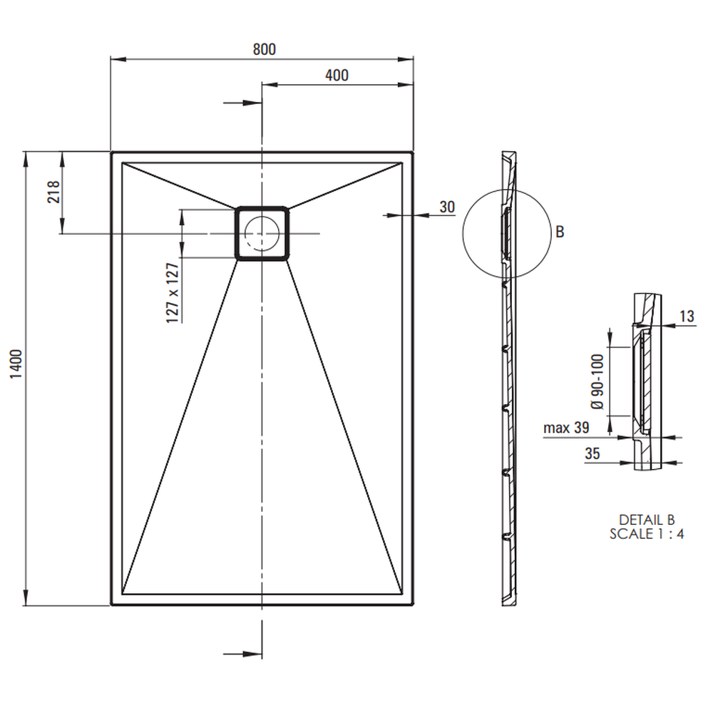 Cadita dus compozit slim gri 140x80 cm Deante, Correo [4]