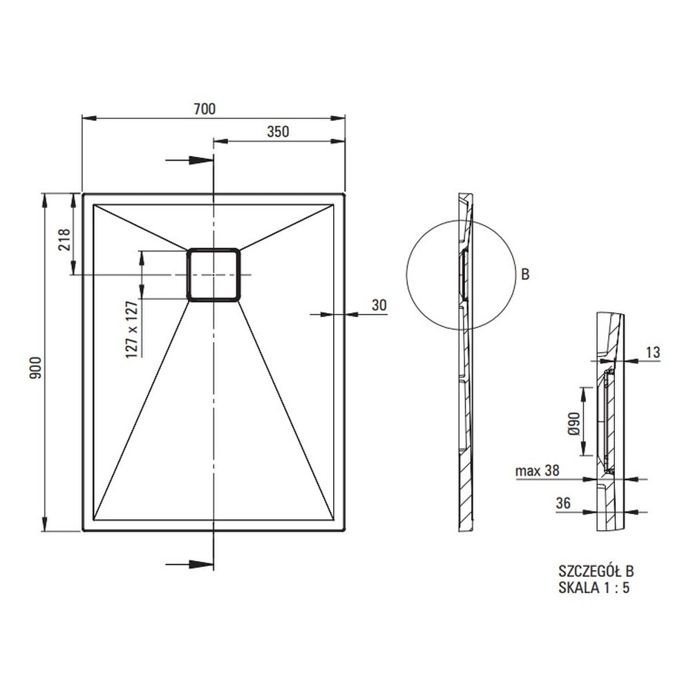 Cadita dus compozit slim gri 90x70 cm Deante Correo [3]
