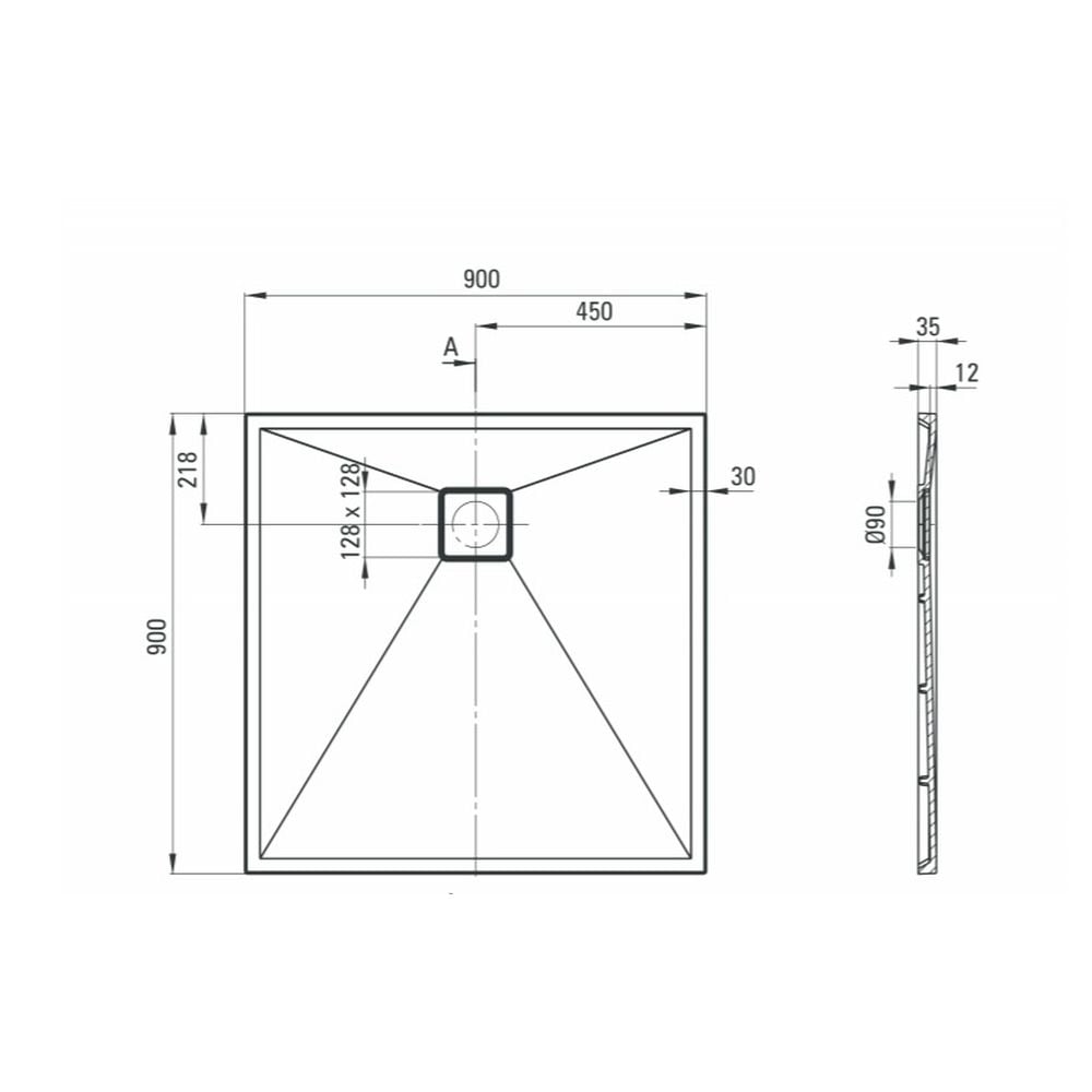 Cadita dus compozit slim patrata alba 90x90 cm Deante Correo Square [3]